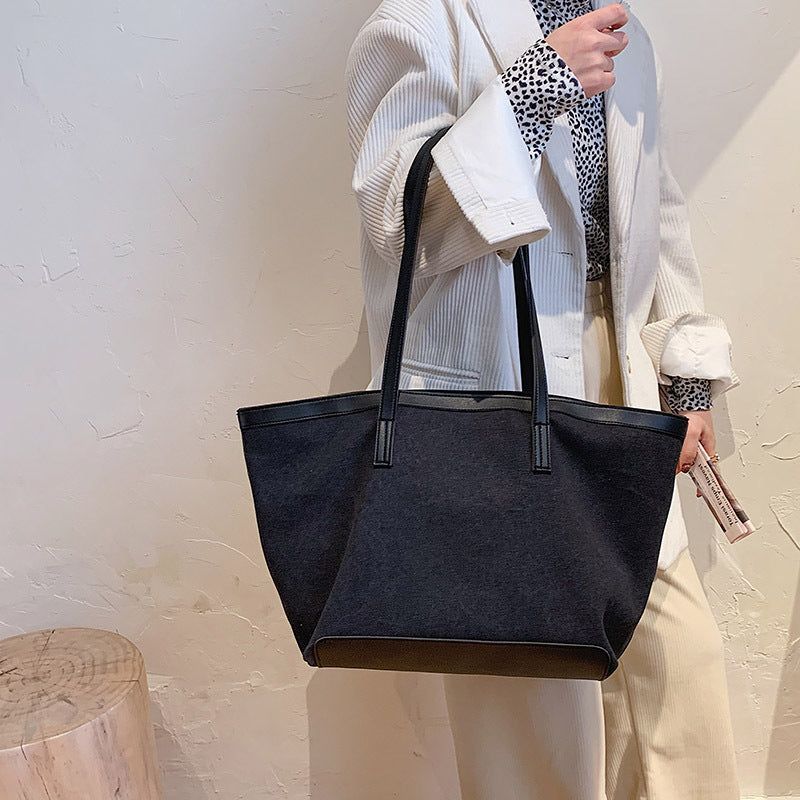 Grand sac cabas en toile bicolore zippé
