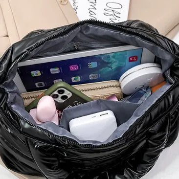 Sac cabas zippé en nylon à bandoulière amovible