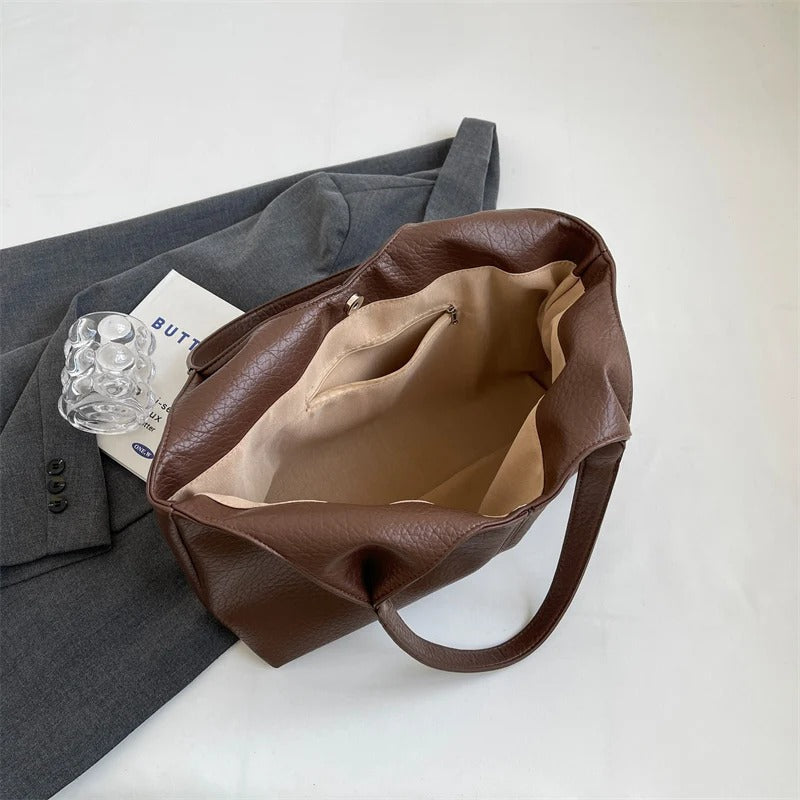 Sac hobo cabas minimaliste en simili cuir grainé