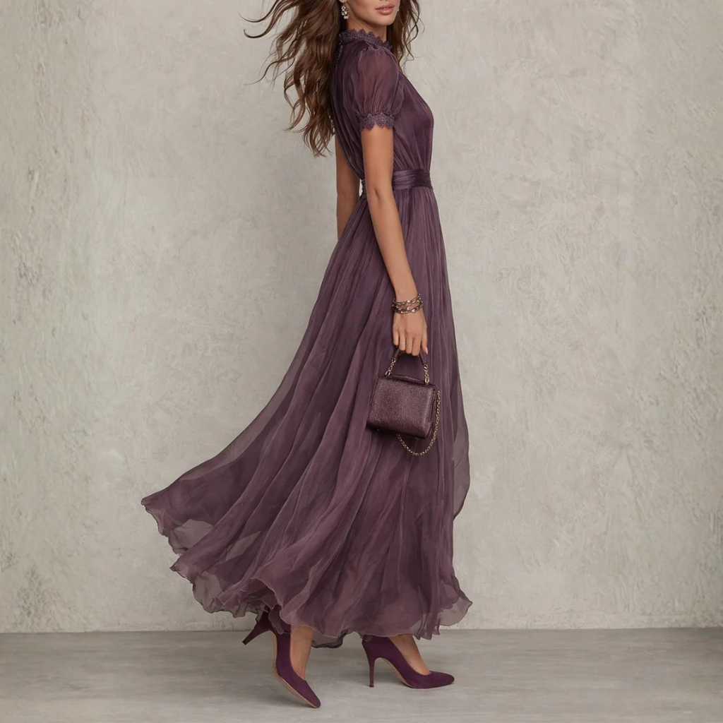 Robe Maxi Chiffon Dentelle Élégante pour Femme
