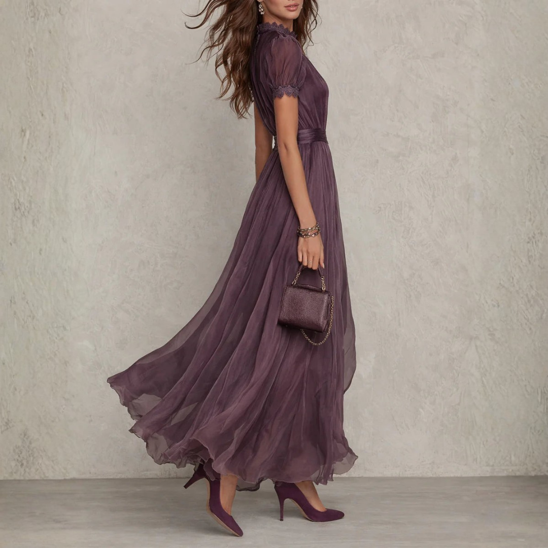 Robe Maxi Chiffon Dentelle Élégante pour Femme