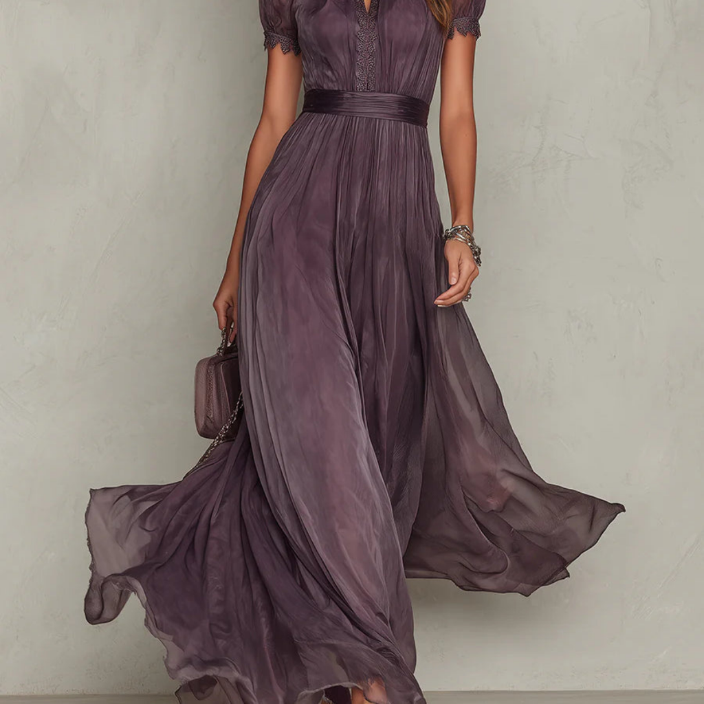 Robe Maxi Chiffon Dentelle Élégante pour Femme