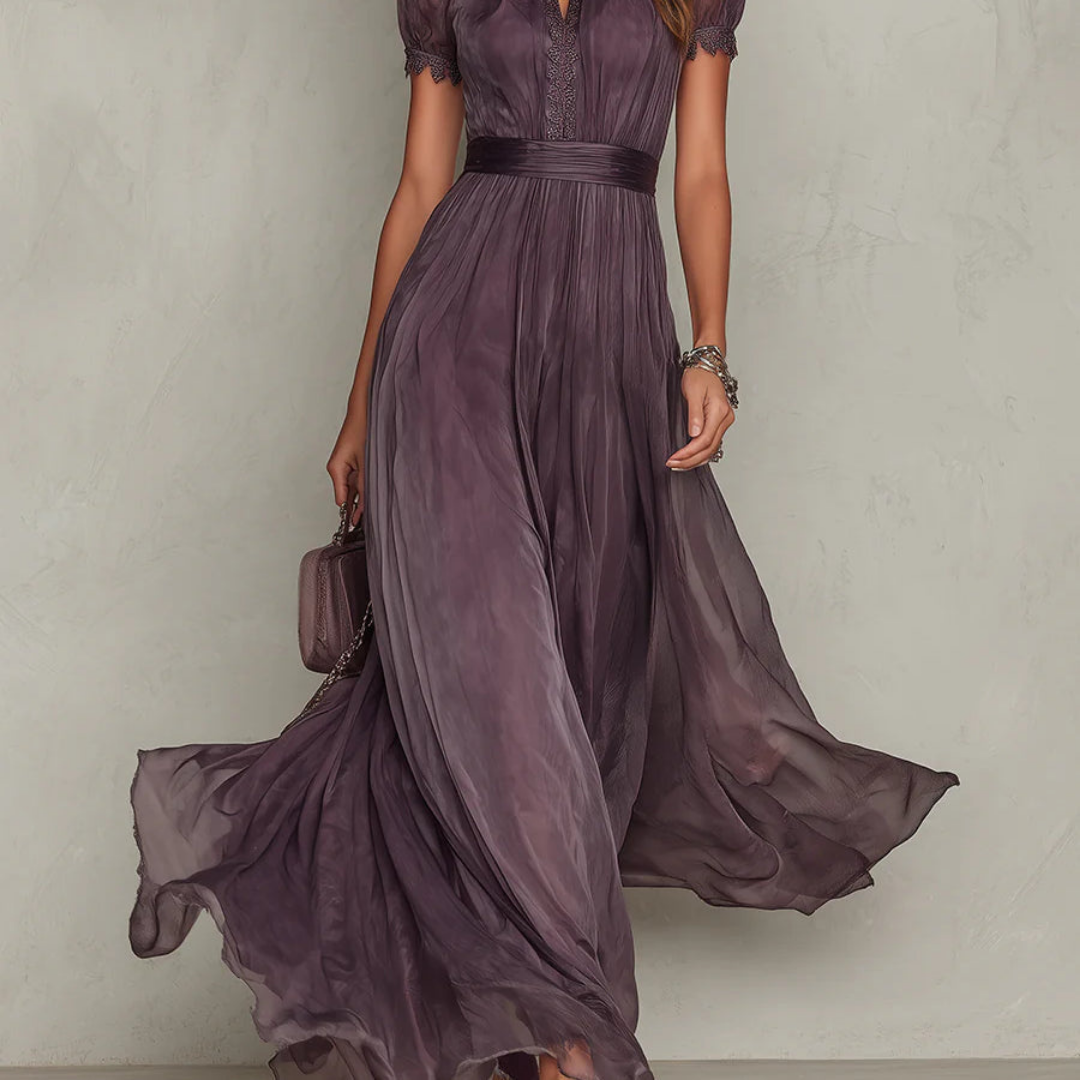 Robe Maxi Chiffon Dentelle Élégante pour Femme