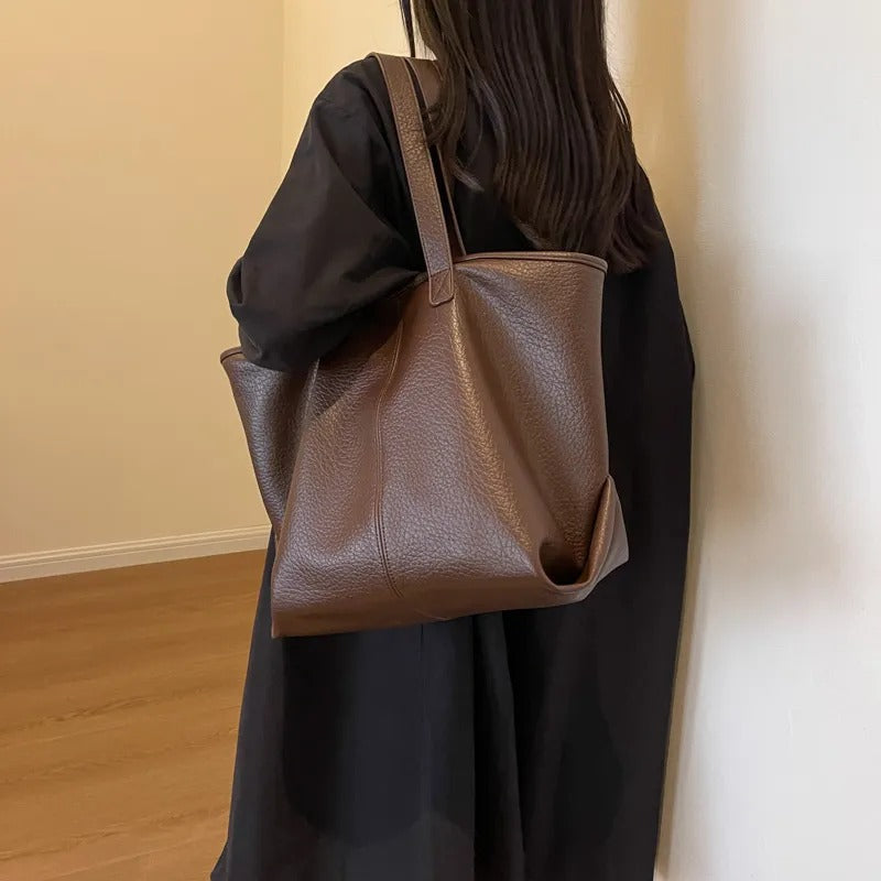 Sac cabas zippé en simili cuir