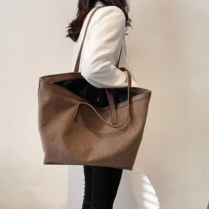 Grand sac cabas en toile bicolore zippé