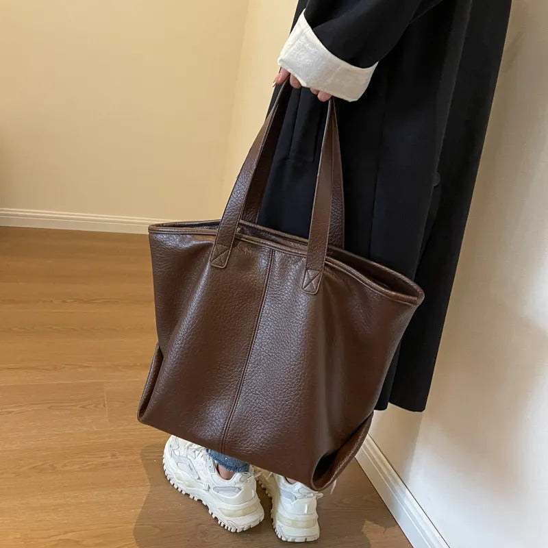 Sac cabas zippé en simili cuir