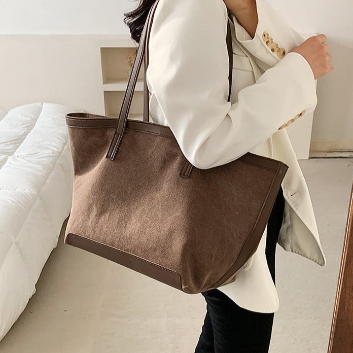 Grand sac cabas en toile bicolore zippé