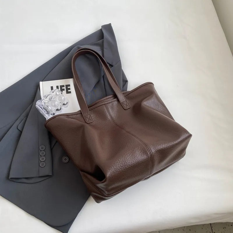 Sac cabas zippé en simili cuir