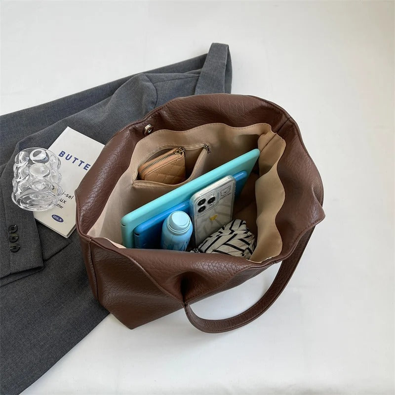 Sac hobo cabas minimaliste en simili cuir grainé