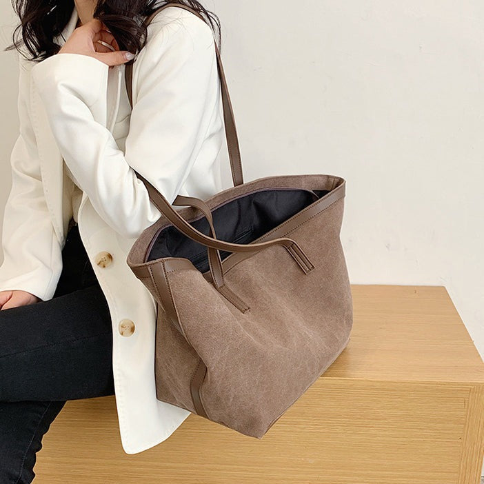 Grand sac cabas en toile bicolore zippé