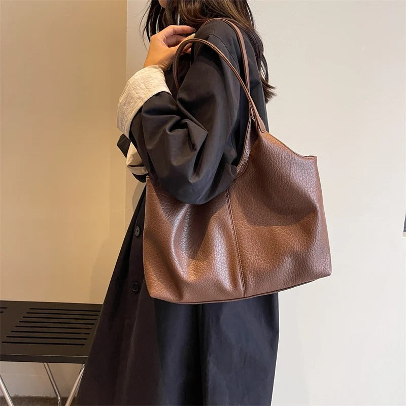 Sac hobo cabas minimaliste en simili cuir grainé