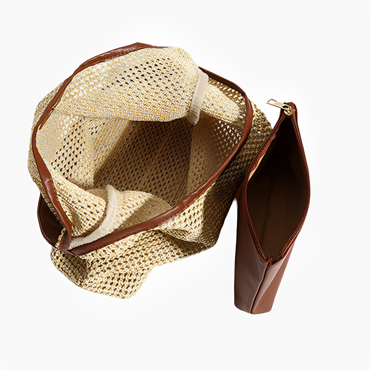 Sac hobo en paille tressée avec pochette amovible