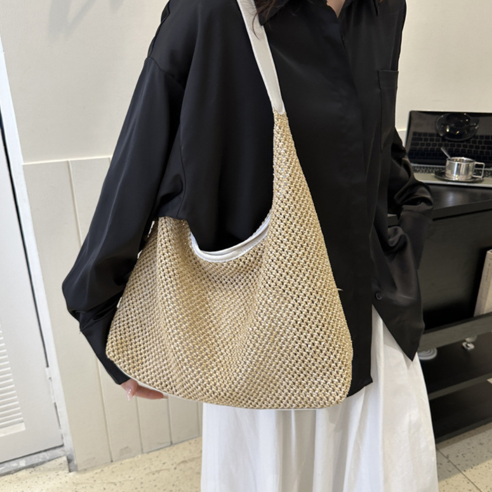 Sac hobo en paille tressée avec pochette amovible