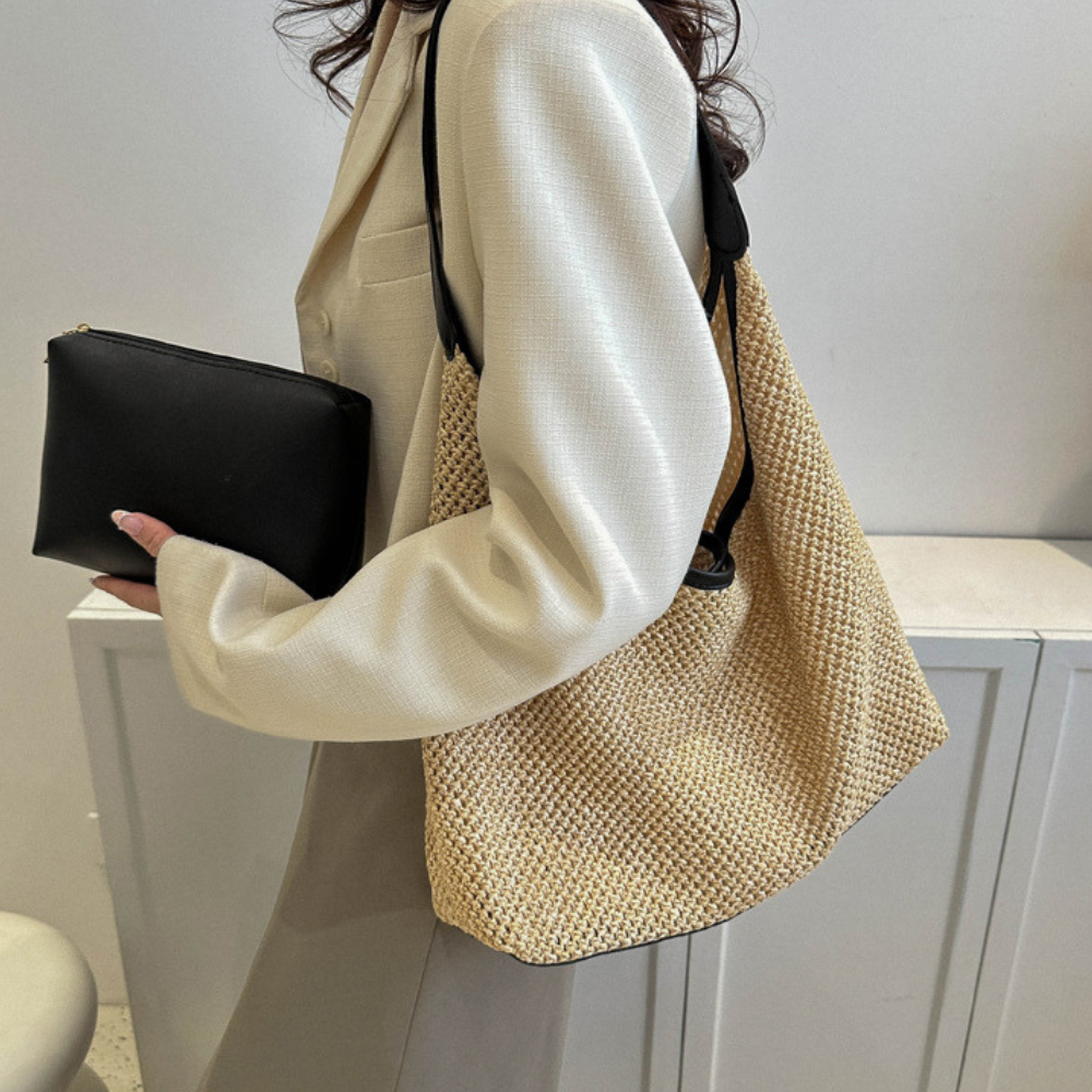 Sac hobo en paille tressée avec pochette amovible