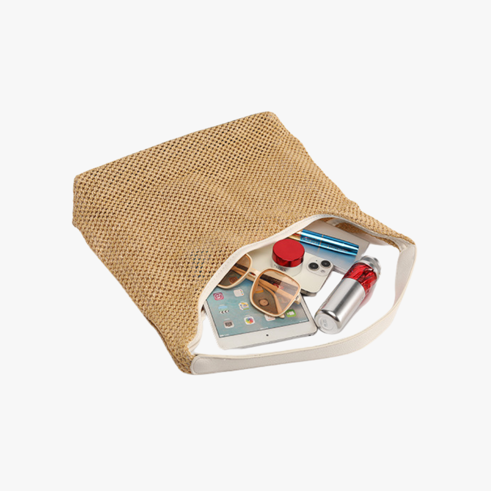 Sac hobo en paille tressée avec pochette amovible