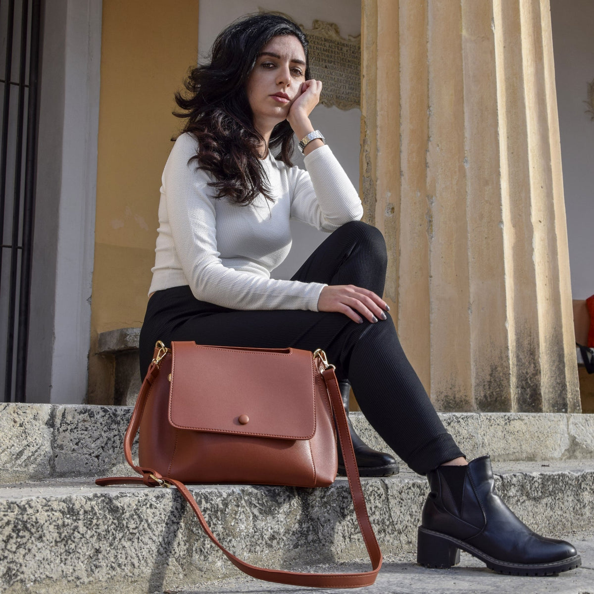 Sac bandoulière en simili cuir à sangle en toile