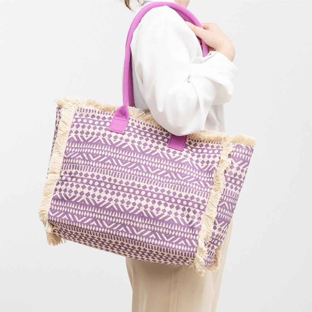 Sac cabas en toile texturée à motifs colorés