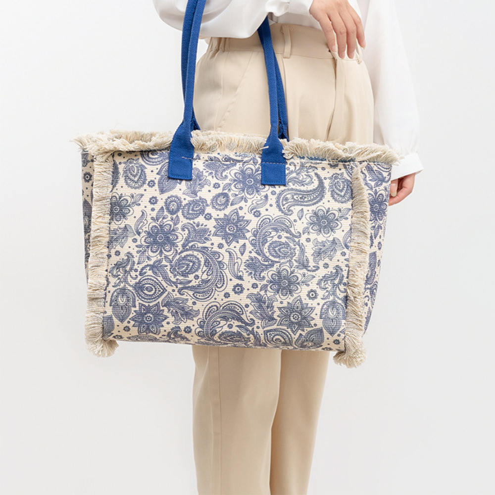 Sac cabas en toile texturée à motifs colorés