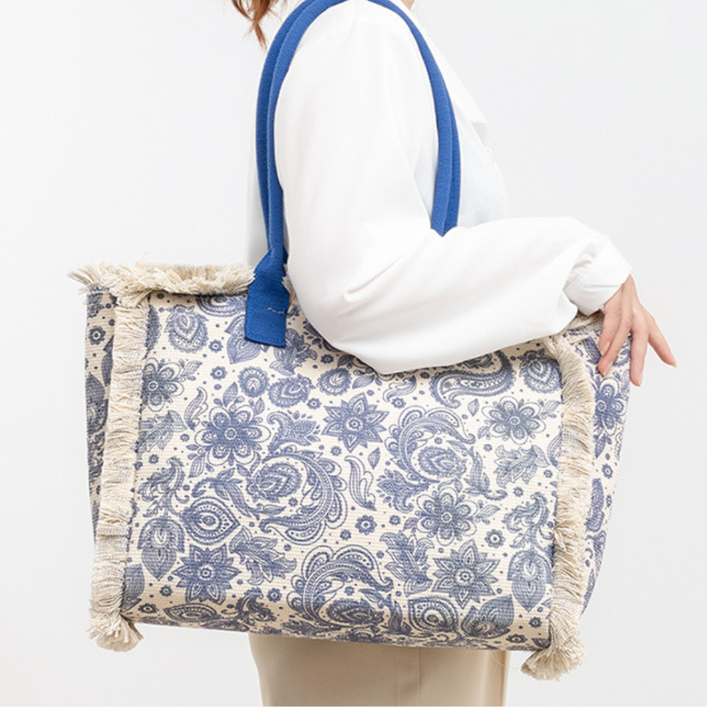 Sac cabas en toile texturée à motifs colorés
