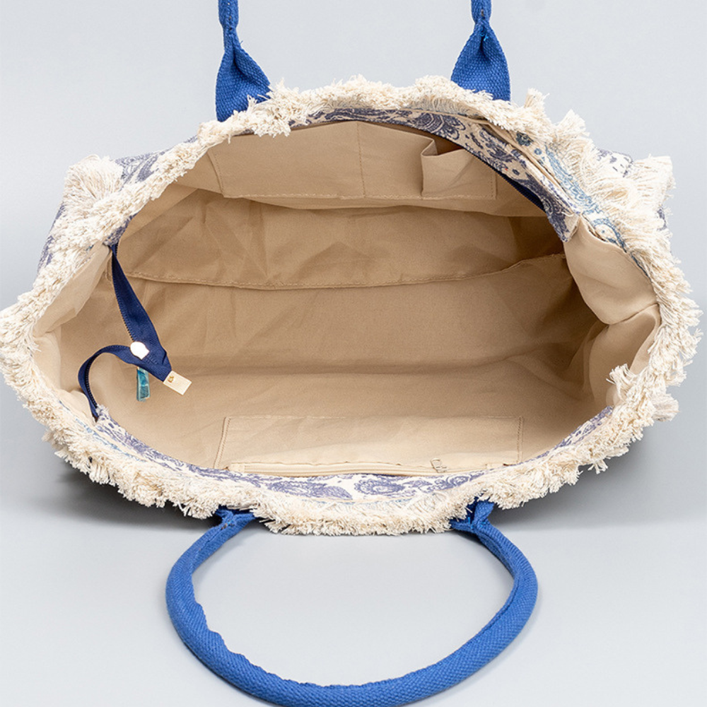 Sac cabas en toile texturée à motifs colorés