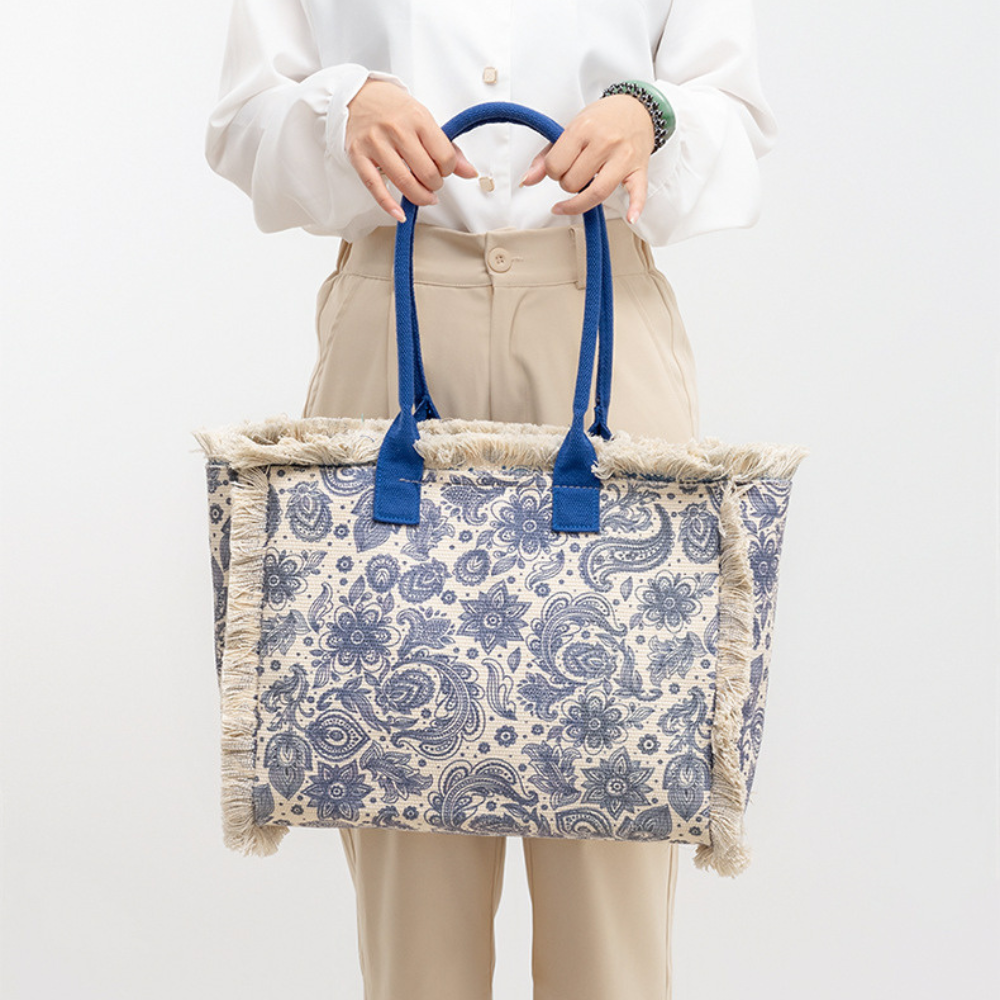 Sac cabas en toile texturée à motifs colorés