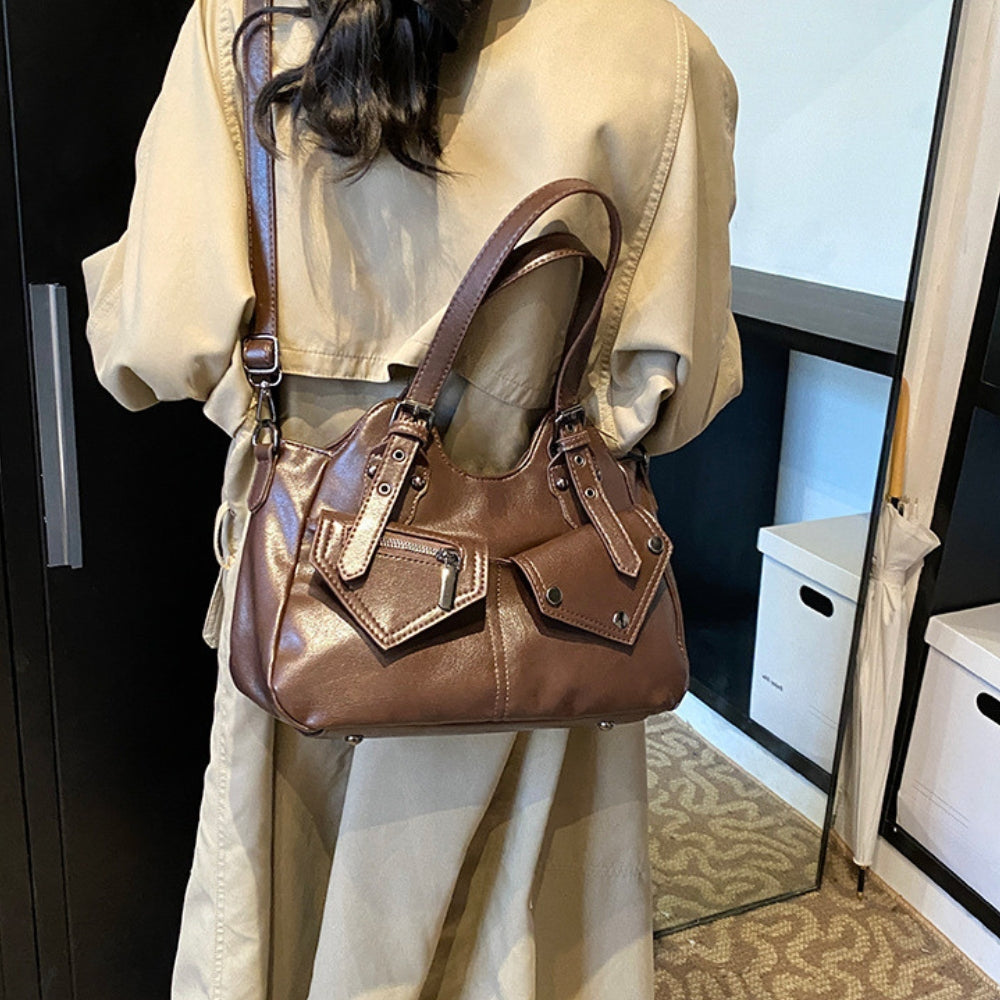 Sac à main structuré en simili cuir à poches avant