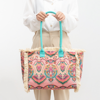 Sac cabas en toile texturée à motifs colorés