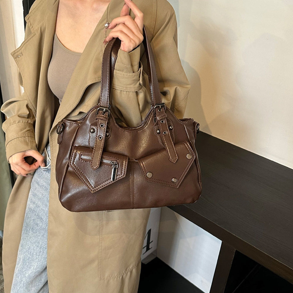 Sac à main structuré en simili cuir à poches avant