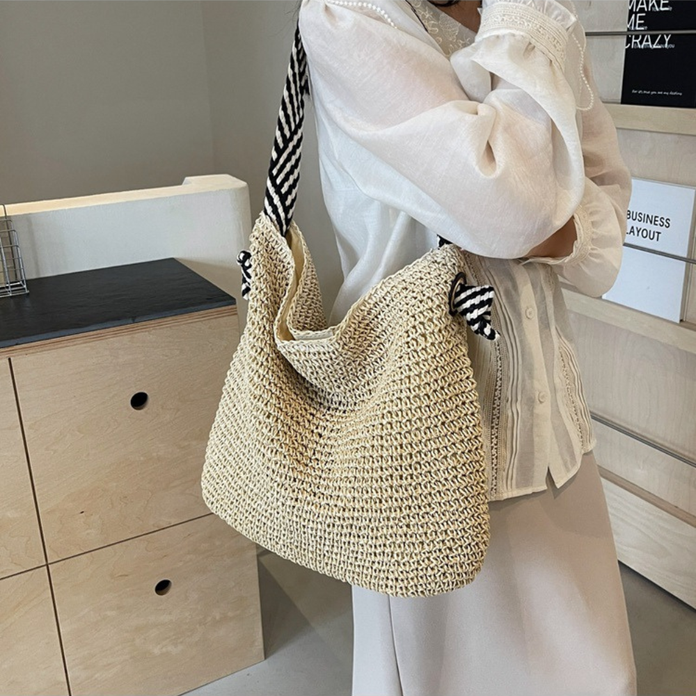 Sac en paille à anse en corde tressée bicolore