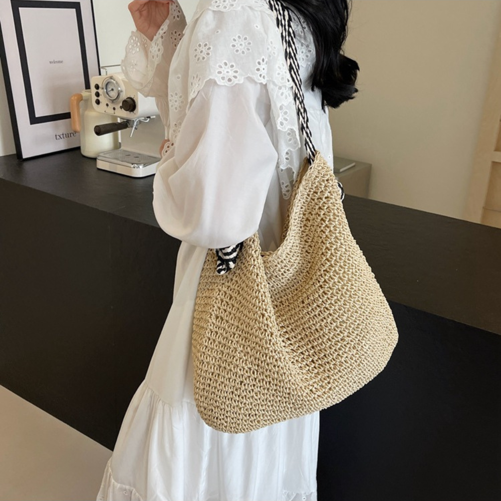 Sac en paille à anse en corde tressée bicolore