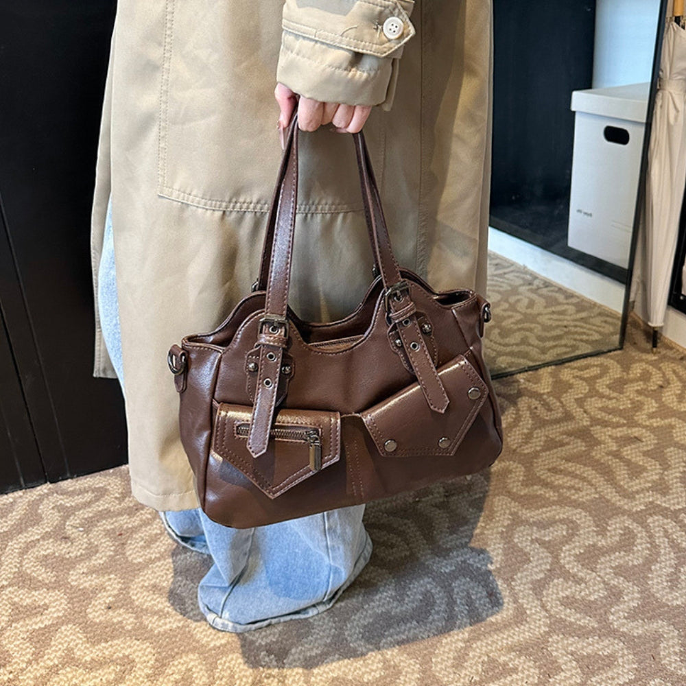 Sac à main structuré en simili cuir à poches avant