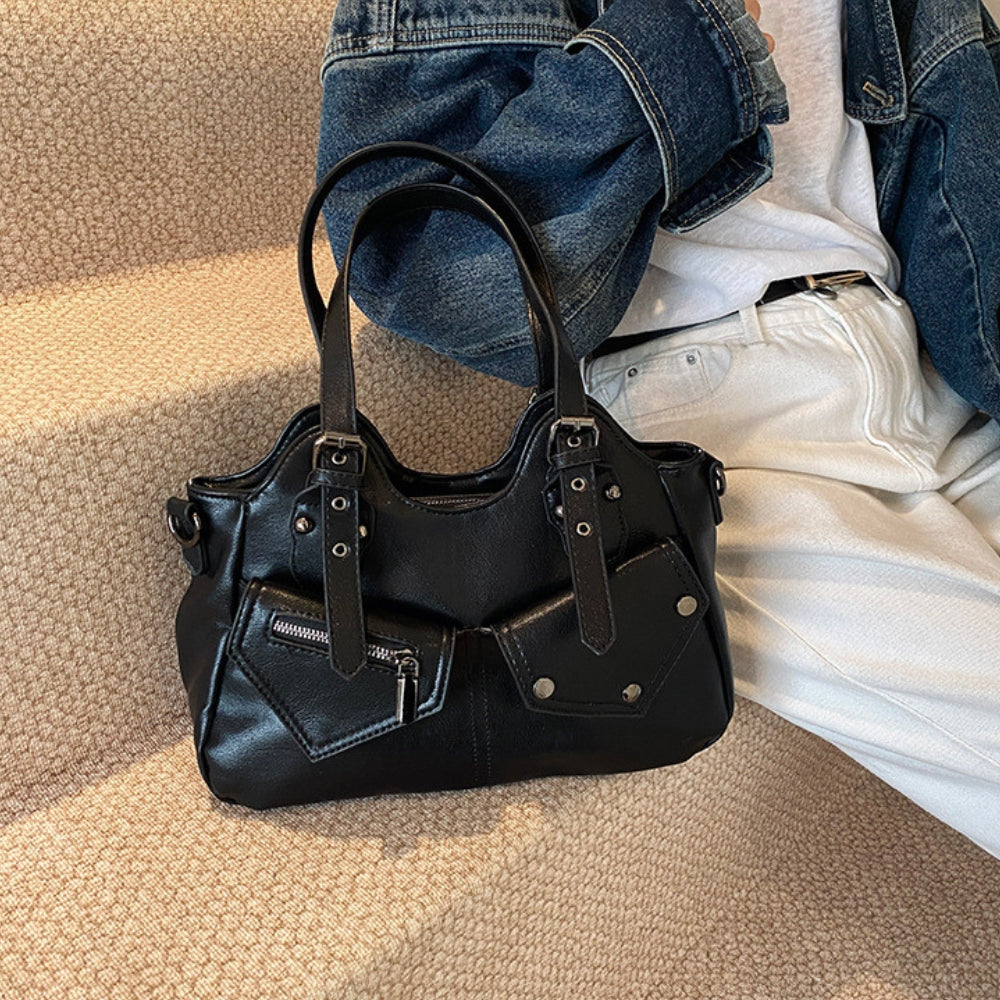 Sac à main structuré en simili cuir à poches avant