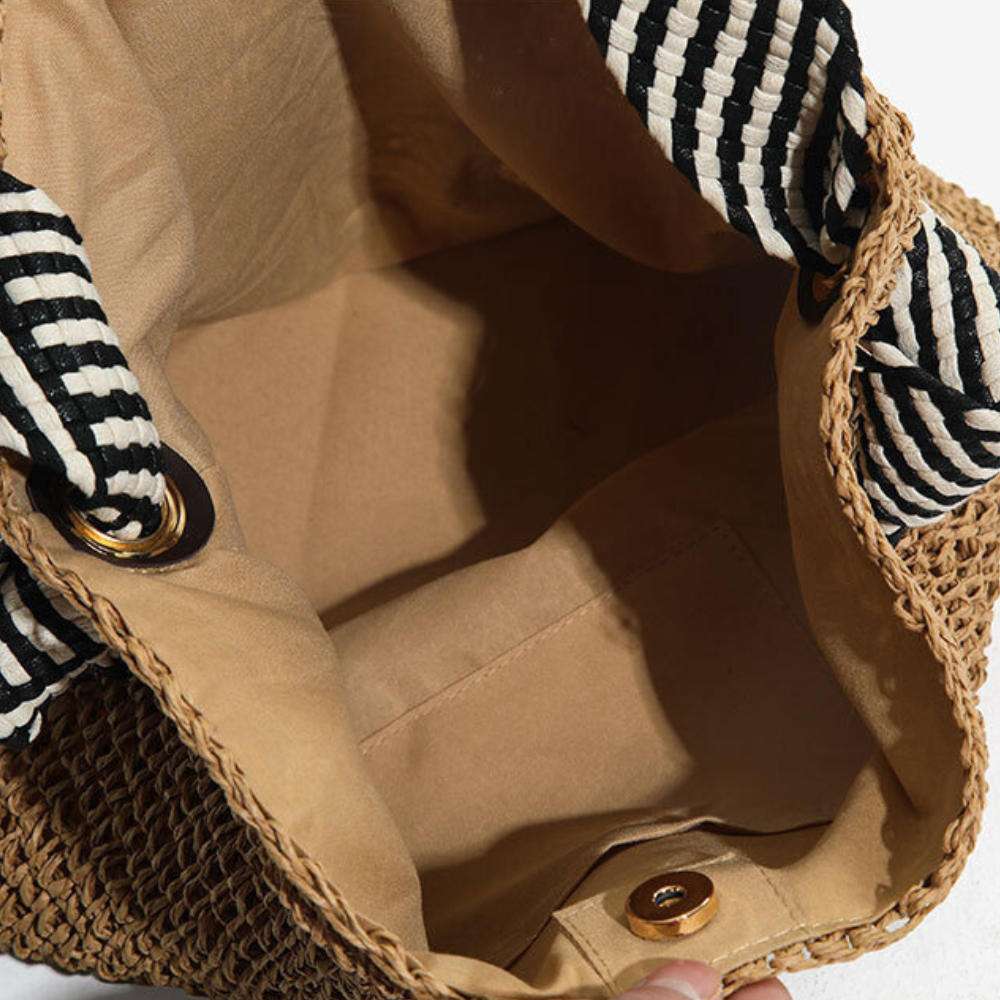 Sac en paille à anse en corde tressée bicolore