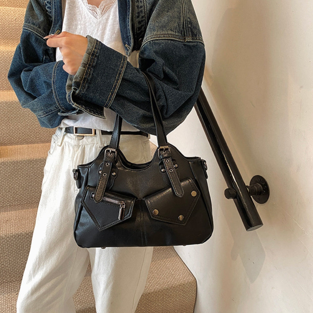 Sac à main structuré en simili cuir à poches avant
