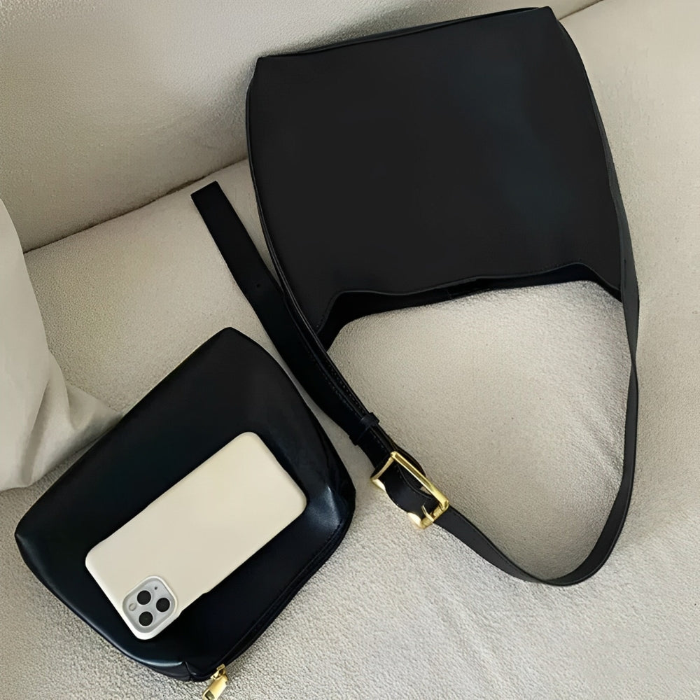 Sac à main épaule en simili cuir lisse avec pochette