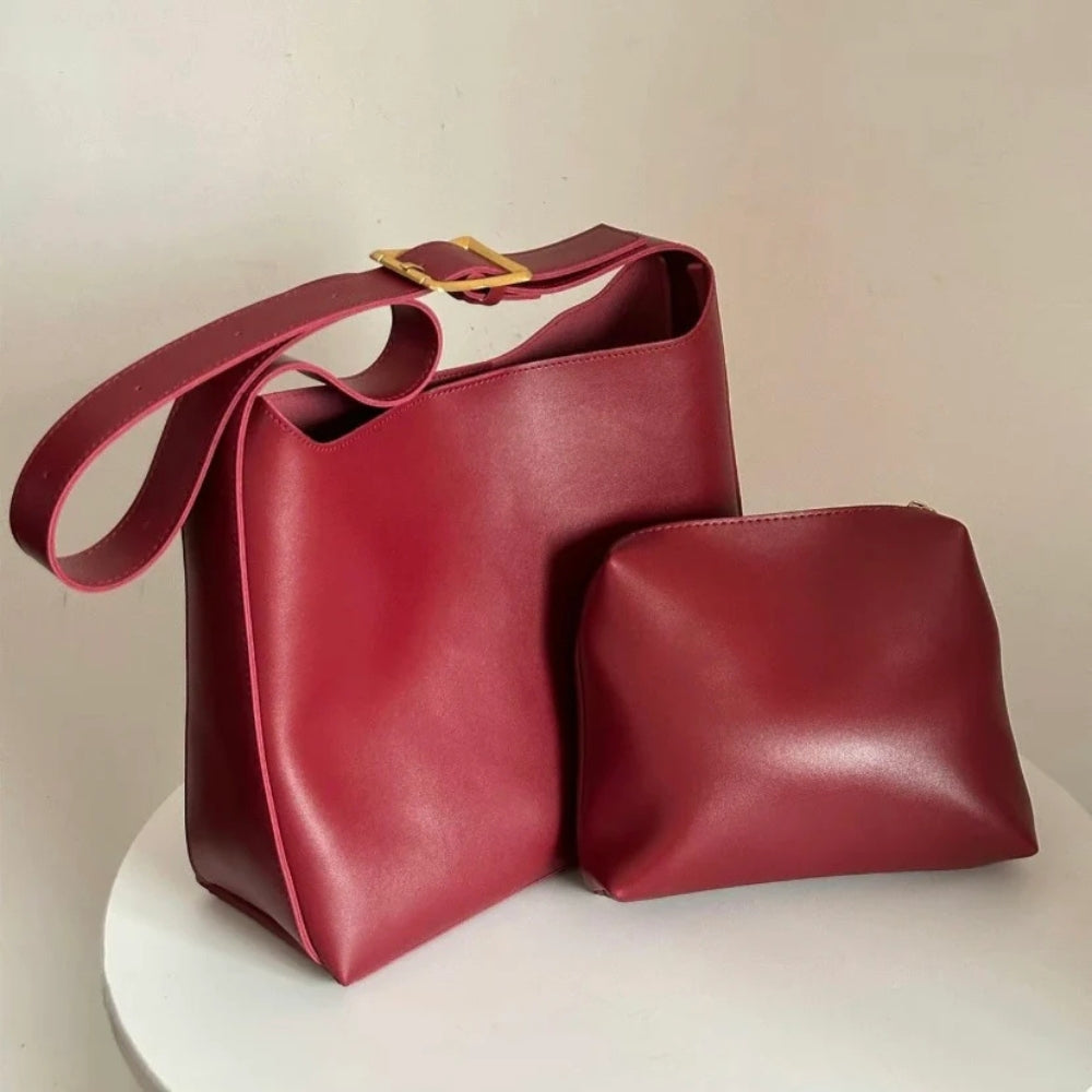 Sac à main épaule en simili cuir lisse avec pochette