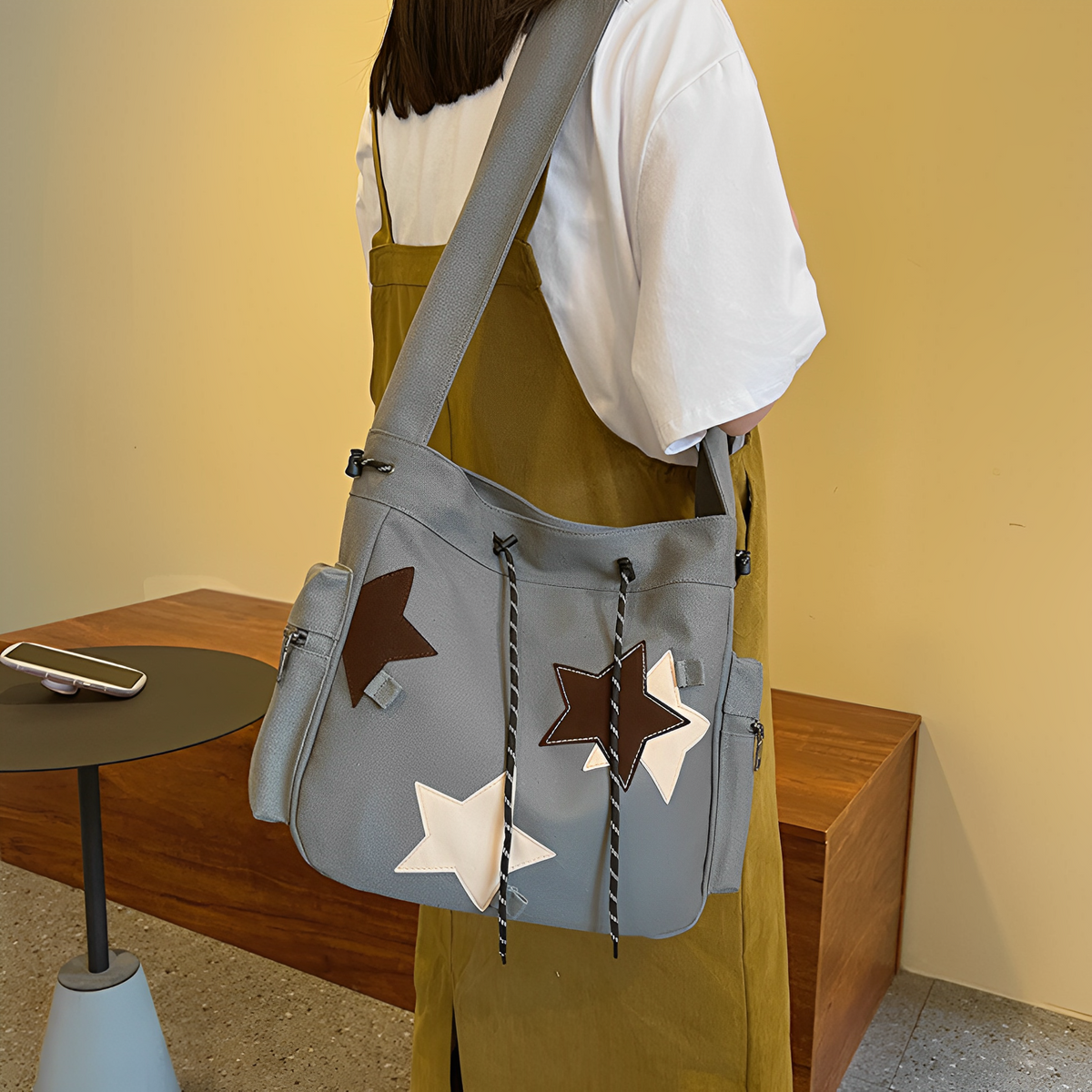Sac hobo en toile à patchs étoiles