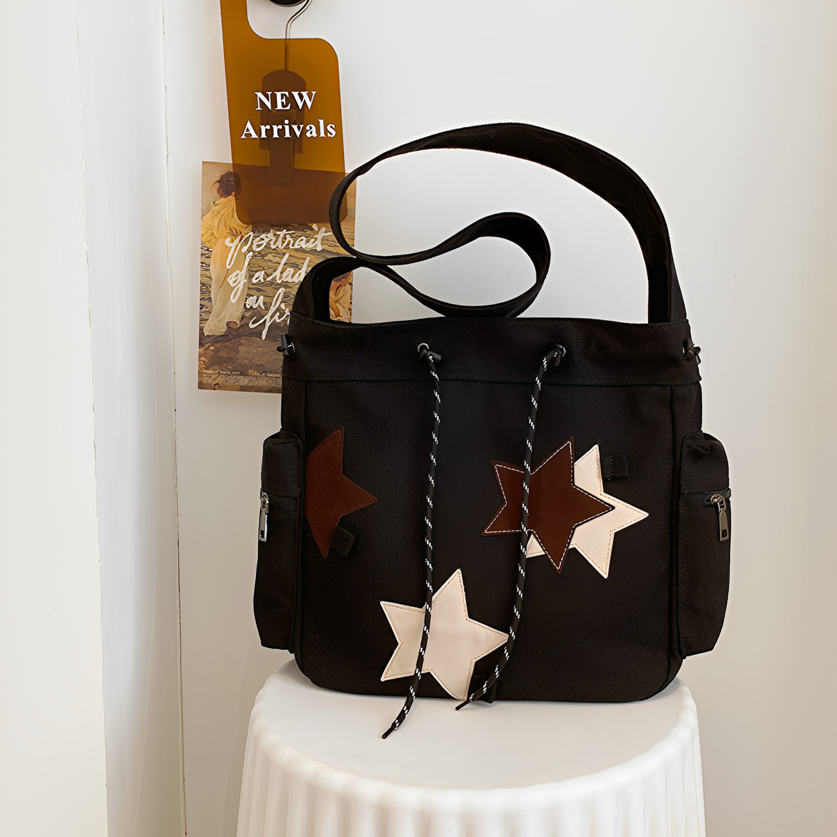 Sac hobo en toile à patchs étoiles