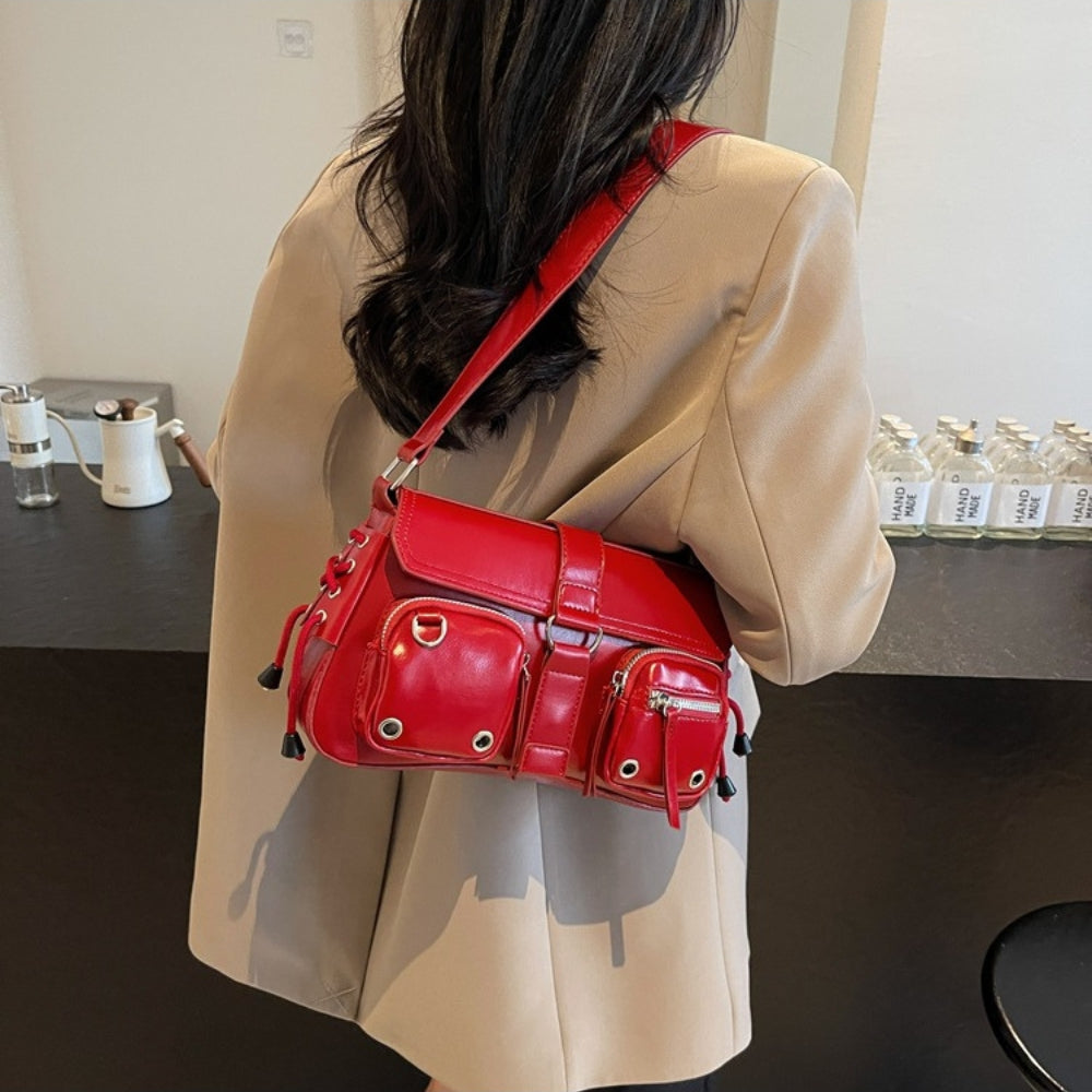 Petit sac bandoulière à rabat et poches zippées