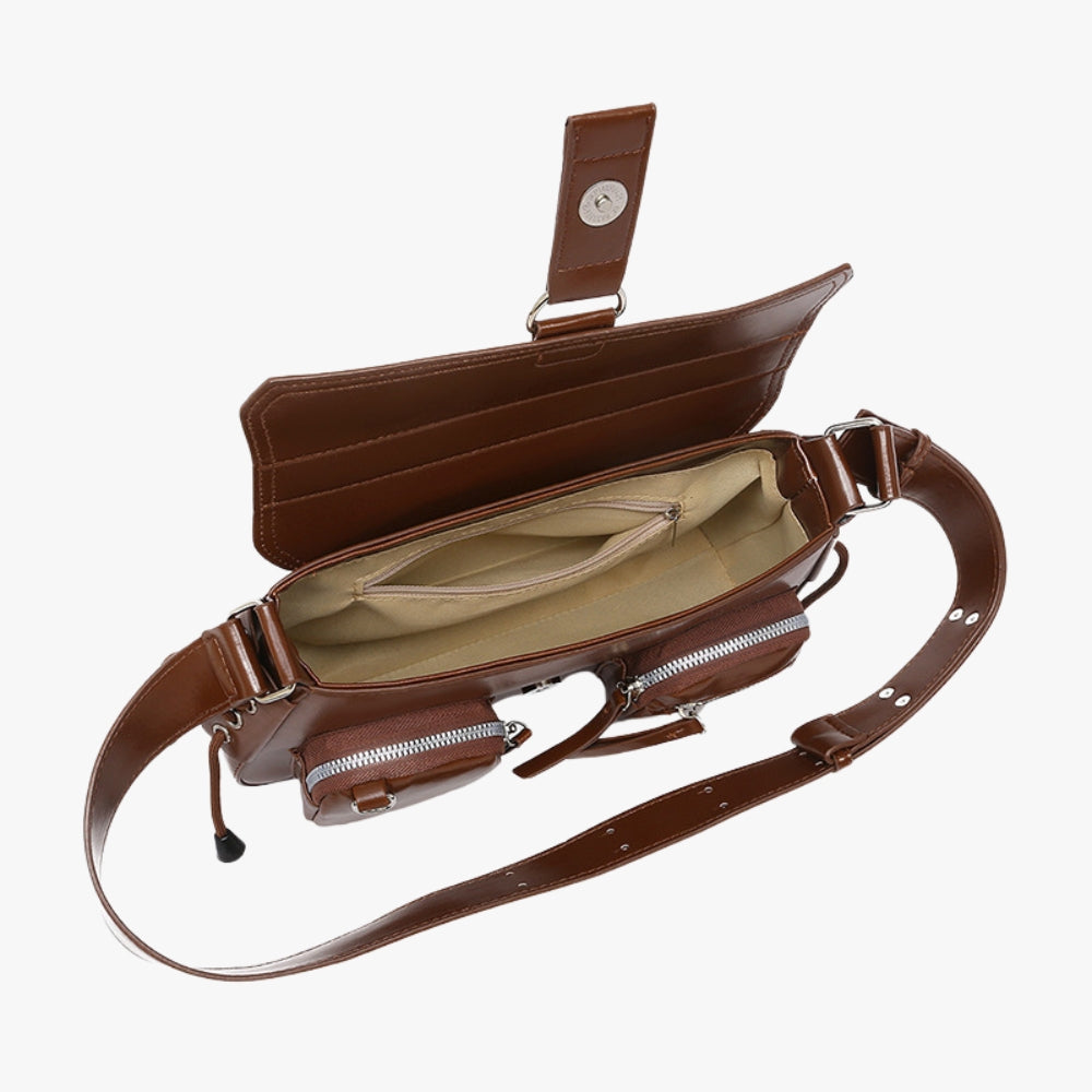 Petit sac bandoulière à rabat et poches zippées