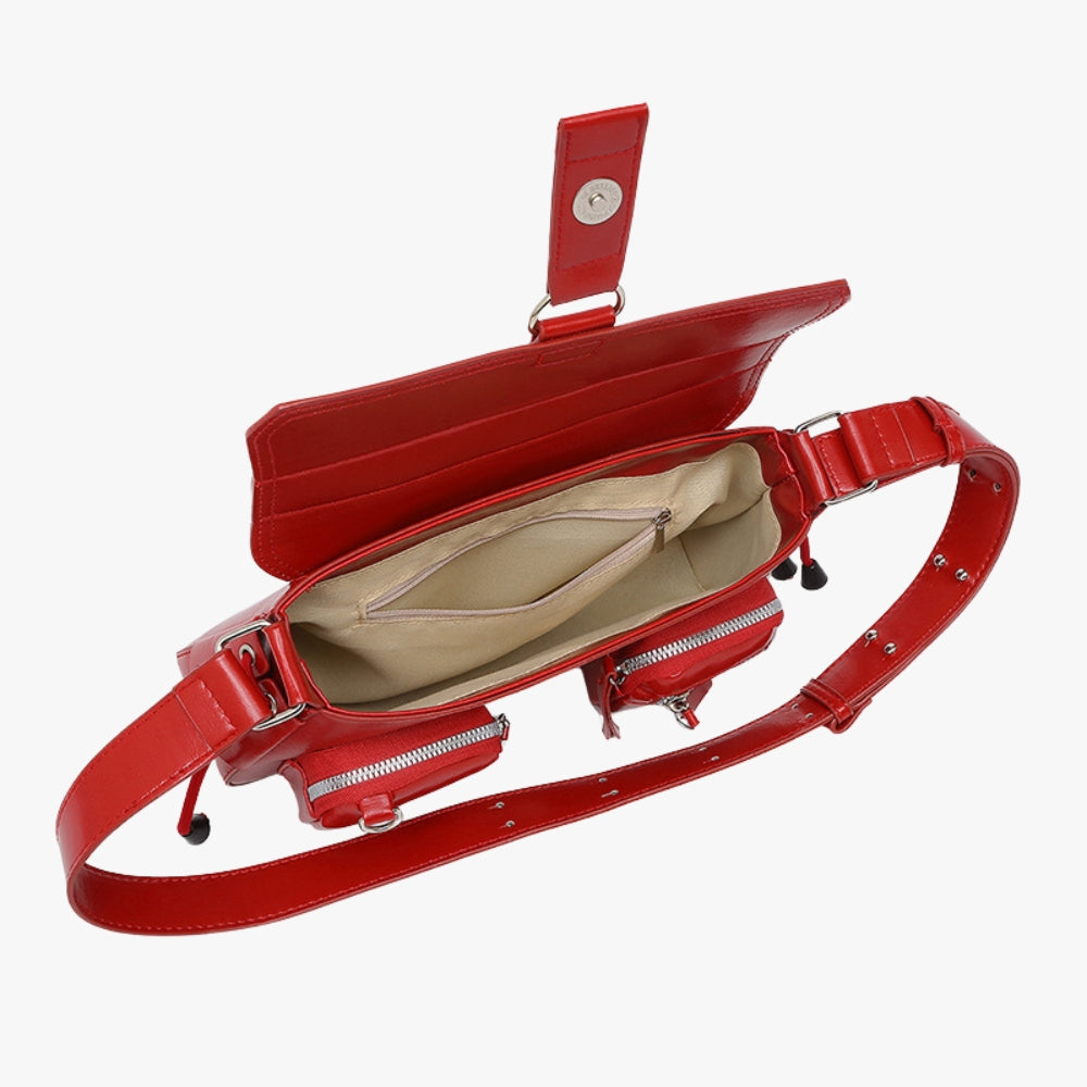 Petit sac bandoulière à rabat et poches zippées