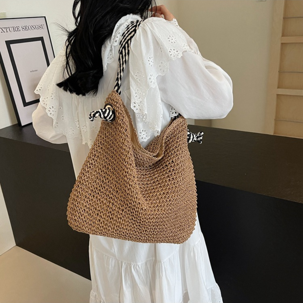 Sac en paille à anse en corde tressée bicolore