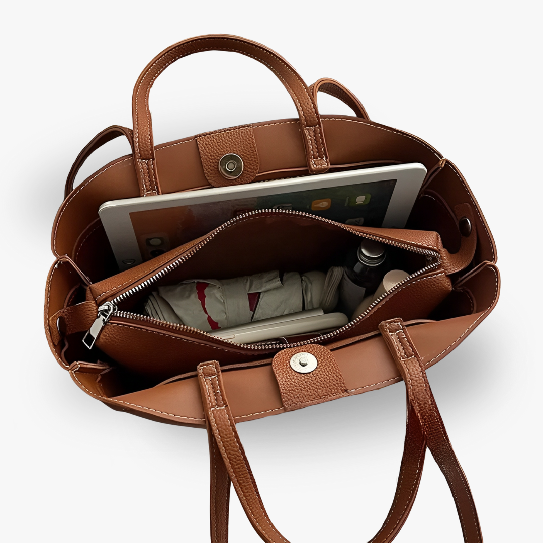 Sac cabas en simili cuir grainé avec pochette amovible