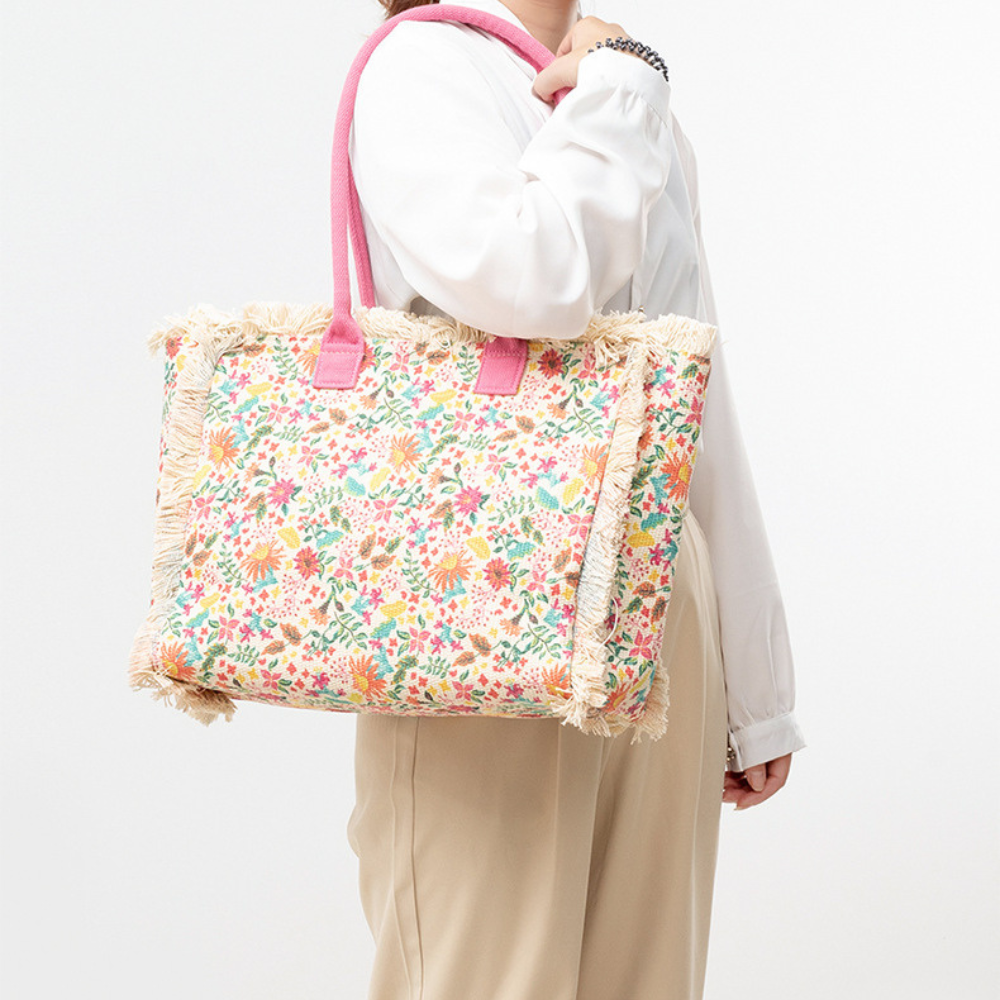 Sac cabas en toile texturée à motifs colorés