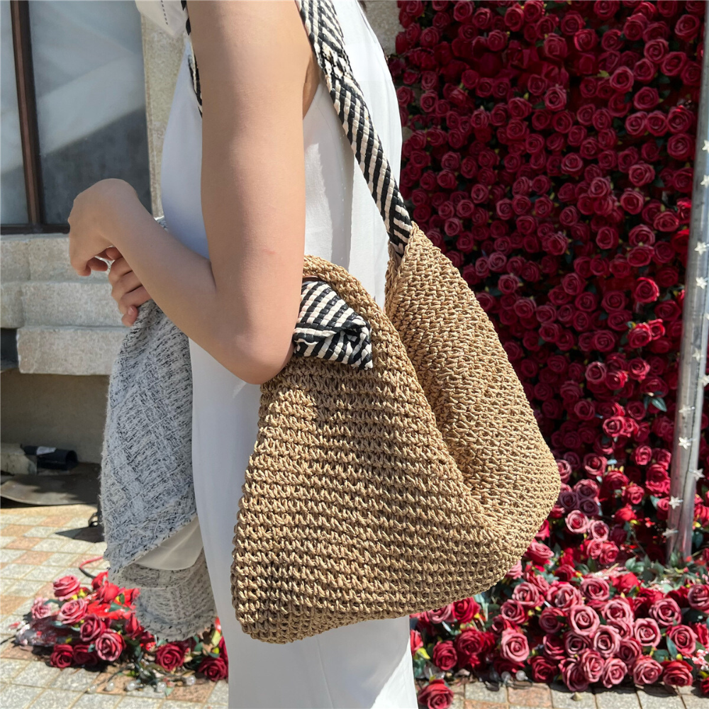 Sac en paille à anse en corde tressée bicolore