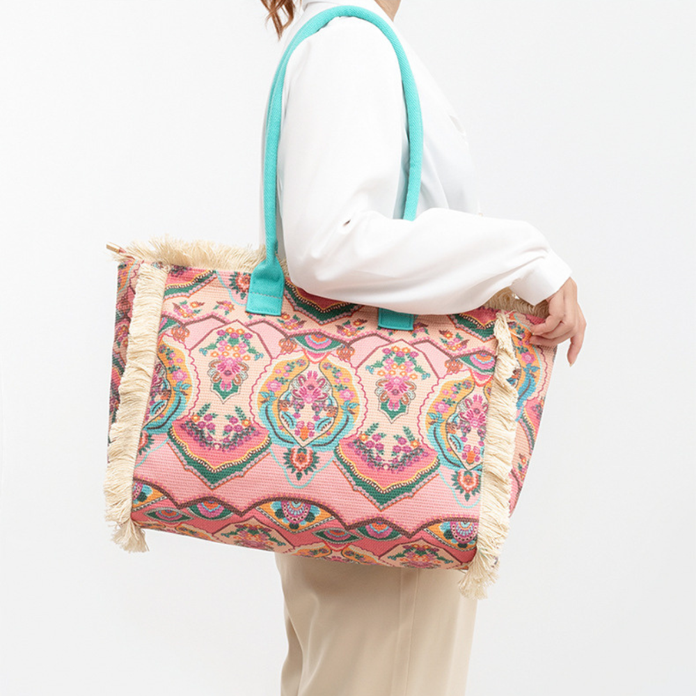 Sac cabas en toile texturée à motifs colorés