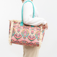 Sac cabas en toile texturée à motifs colorés