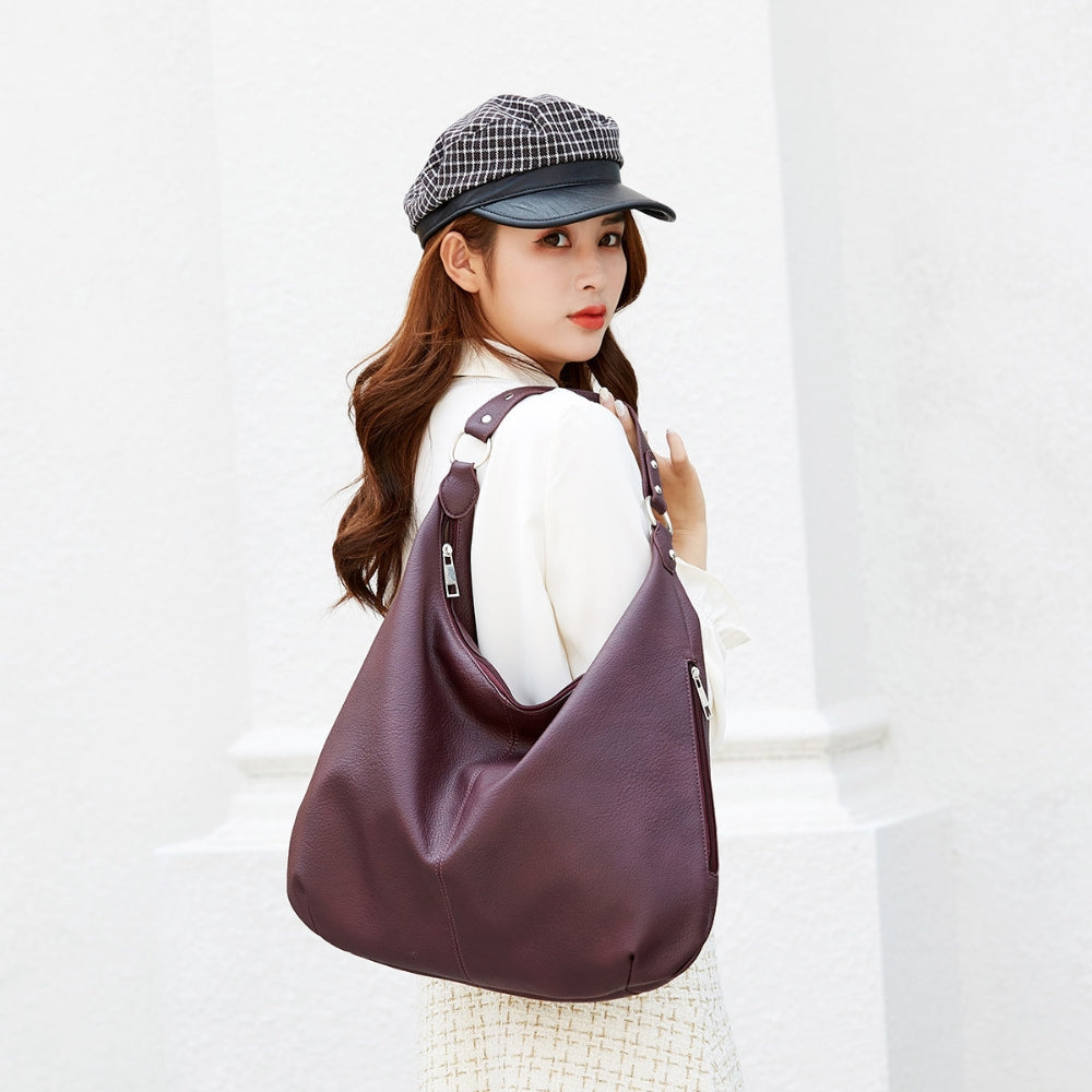 Grand sac hobo en simili cuir grainé pour ordinateur