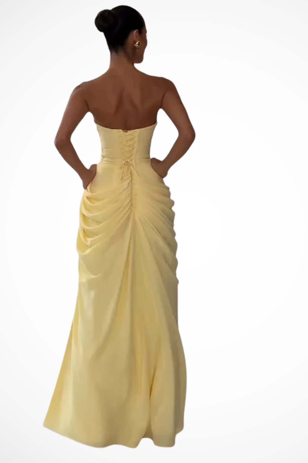 Élégante Robe Longue Sans Bretelles Froncée avec Fente