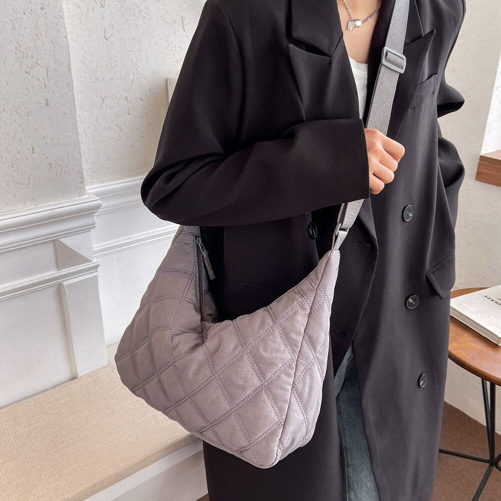 Sac bandoulière matelassé en nylon à motif losange